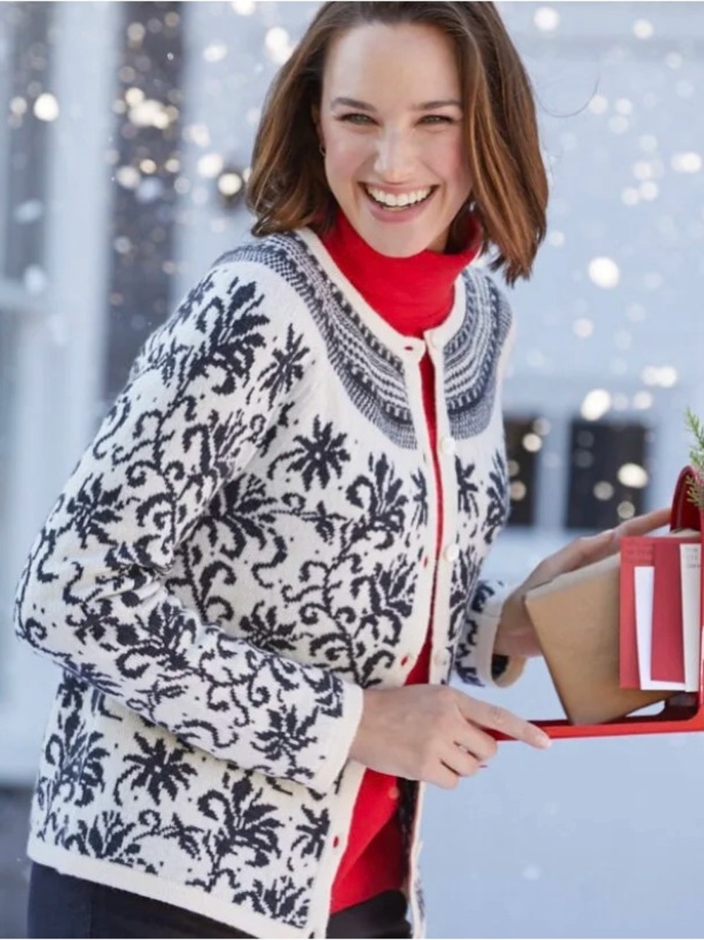 Appleseed’s Nordic Grandma Core Fair Isle Cottagecore Wool Blend Cardigan L E22